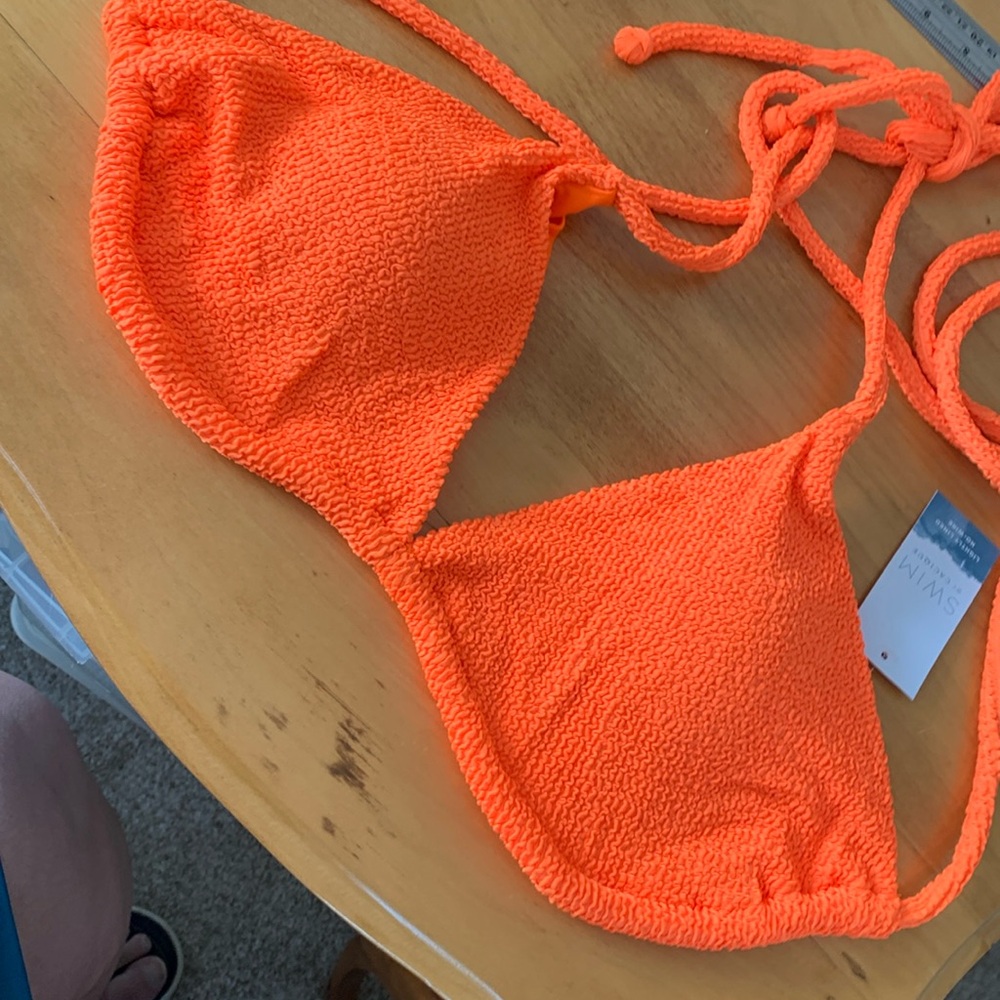 Cacique Swim Lane Bryant Plus Size 10 Neon Orange Crinkle String Bikini Hi Leg - Picture 10 of 13